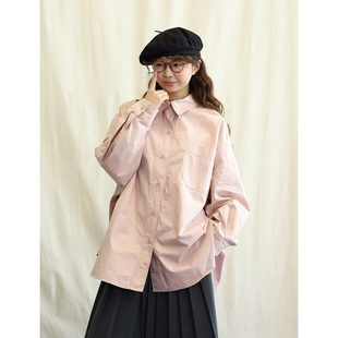 1.20日系樱粉色廓系宽版衬衫翻领口袋衬衣
