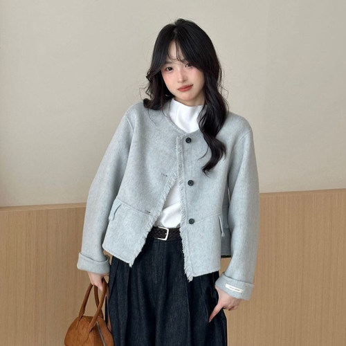 韩系小香风短款双面呢外套小个子