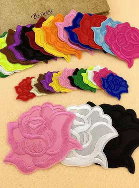 大中小号玫瑰花朵补丁贴酒店台布床单遮污修补熨烫贴花补烟洞布贴