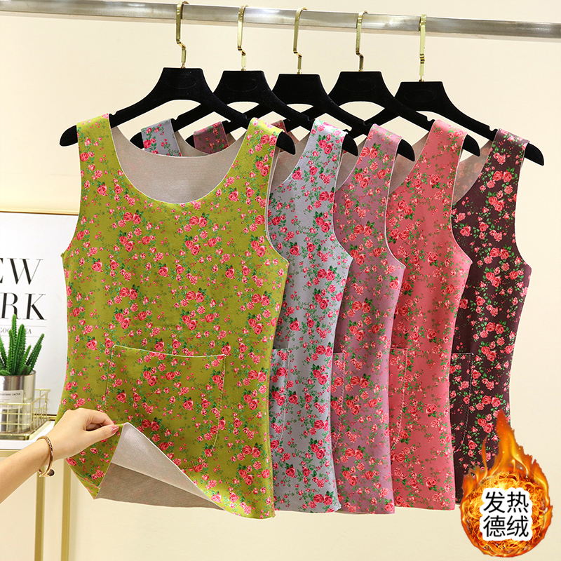 德绒圆领带兜背心女冬