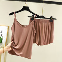 Modal halter top for women's summer, large size loose home light set, casual and versatile, black ear-trimmed pajamas two-piece set thumbnail 5