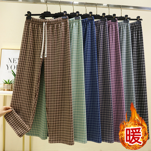 加厚抽绳格子裤 可外穿直筒裤 大码 居家睡裤 加绒长裤 德绒保暖休闲裤