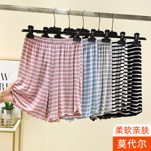 莫代尔条纹短裤居家睡裤