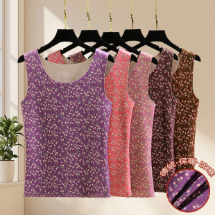 中老年大码 打底衫 加厚上衣 内搭加绒无袖 德绒圆领保暖背心女冬季