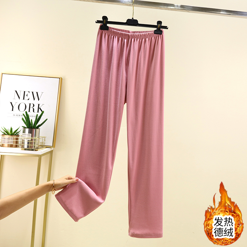 德绒休闲长裤女秋冬加厚保暖居家睡裤加绒大码阔腿裤宽松直筒裤