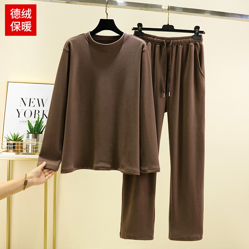 男士德绒磨毛睡衣冬季保暖家居服