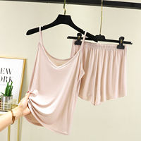 Modal halter top for women's summer, large size loose home light set, casual and versatile, black ear-trimmed pajamas two-piece set thumbnail 2