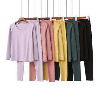 秋衣秋裤 德绒上衣内穿打底衫 女秋冬加绒加厚大码 无痕发热保暖套装