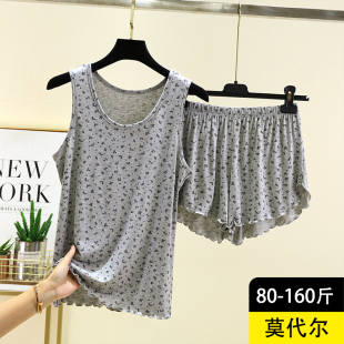 睡衣宽松上衣短裤 家居无袖 两件套 女大码 2025春夏莫代尔背心套装