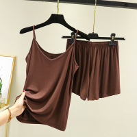 Modal halter top for women's summer, large size loose home light set, casual and versatile, black ear-trimmed pajamas two-piece set thumbnail 4