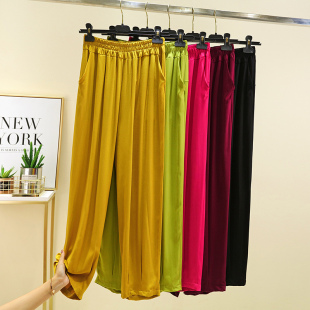 棉绸休闲裤 捏折束脚裤 女宽松薄款 高腰哈伦裤 人造棉九分铅笔裤 夏季