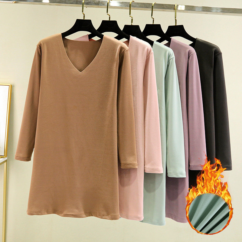 德绒V领百搭睡裙秋冬居家中长款连衣裙女纯色大码显瘦长袖打底裙,女士内衣/男士内衣/家居服,睡裙,淘宝优惠券,粉丝福利购,淘宝优惠卷