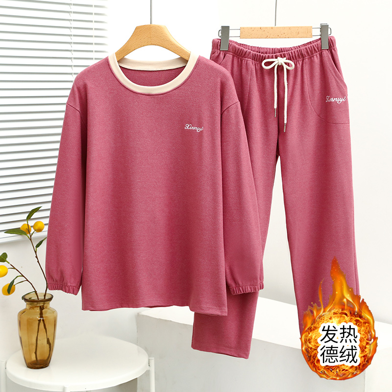 德绒加厚家居服女大码宽松