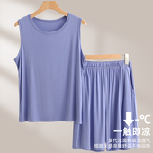 圆领背心套装 睡衣大码 夏季 无袖 宽松可外穿两件套 薄款 莫代尔男士