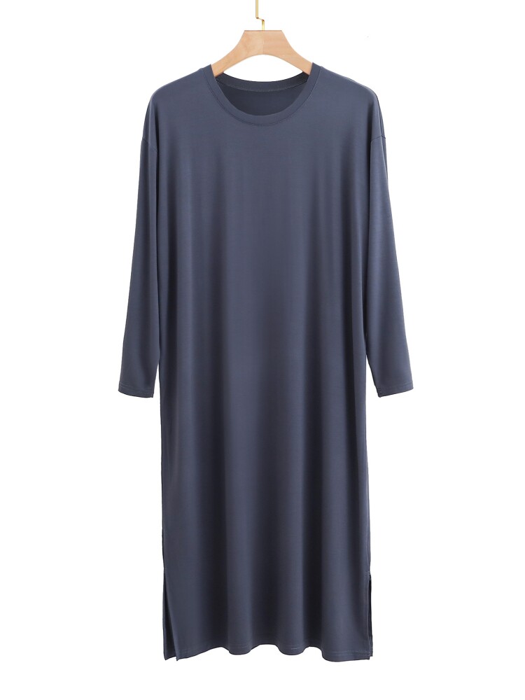 모달 남성용 긴팔 잠옷 얇은 중간 길이 잠옷 대형 루즈 잠옷 캐주얼 올인원 목욕 가운