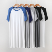 浴袍睡衣大码 莫代尔男士 宽松家居服 睡袍一体式 短袖 睡裙夏季 薄款