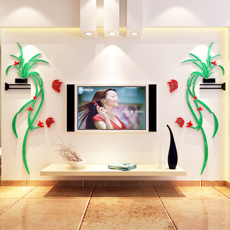 吊兰花亚克力3d立体墙贴客厅过道卧室沙发电视背景墙装饰自粘贴画