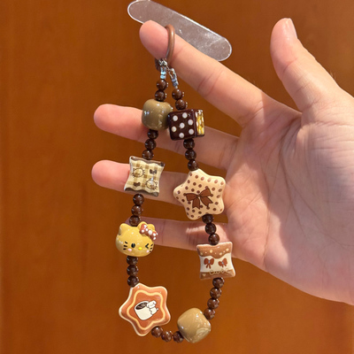 胖胖公主原创秋冬咖色kt手机链可爱卡通手机挂绳包包挂件ccd链子