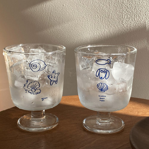 自制中古ins海洋贝壳水杯女生高脚杯法式甜品杯小众玻璃杯夏日