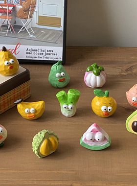 创意木雕风可爱水果表情包摆件 沙雕有趣办公室桌面装饰车载摆件