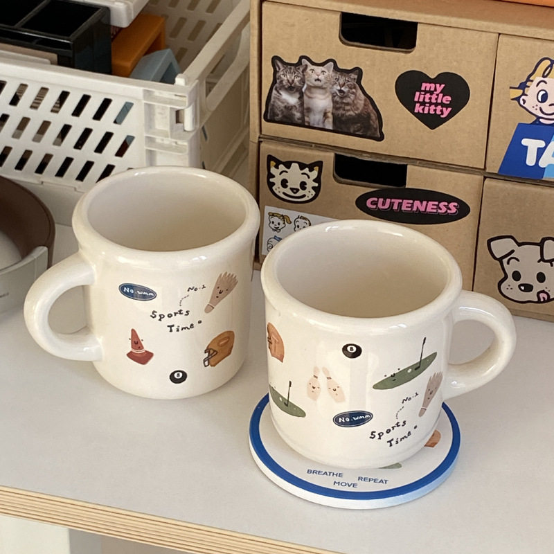 小众创意卡通涂鸦运动马克杯氛围感陶瓷杯咖啡杯礼物厚杯体早餐杯图片
