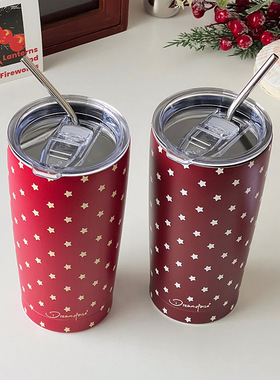 新年红色304不锈钢学生保温杯星星高颜值大容量水杯ins保冷水杯子