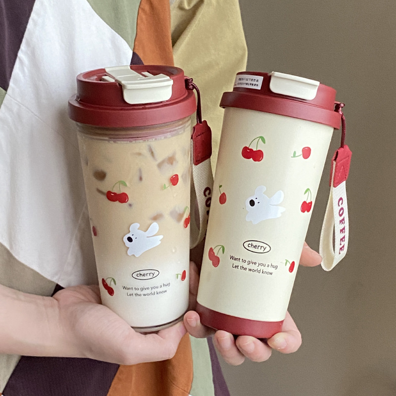 小红书夏季红樱桃小狗316不锈钢保温杯 可爱修勾车载水杯随行杯
