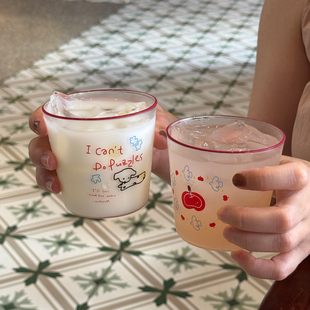 新年圣诞礼物红色小狗飞鸟苹果高硼硅耐热玻璃杯 ins卡通果汁杯