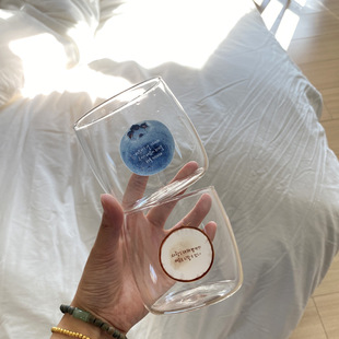 韩ins自然风 简约文艺早餐杯 蓝莓水果玻璃杯 高硼硅耐高温牛奶杯