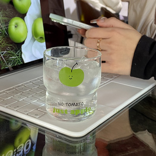 小众ins可爱清新绿苹果玻璃杯简约红苹果水杯 叠叠杯耐高温220ml