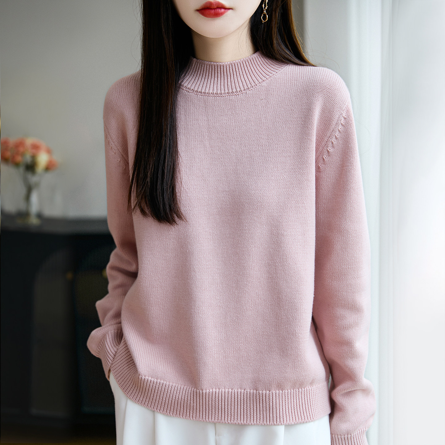 100%纯棉圆领长袖针织衫女宽松显瘦毛衣打底衫百搭T恤上衣线衣,女装/女士精品,毛针织衫,淘宝优惠券,粉丝福利购,淘宝优惠卷