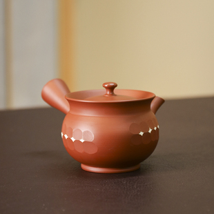 日本常滑烧急须已故名家 伊藤高凤手作朱泥切面大口径侧把壶泡茶