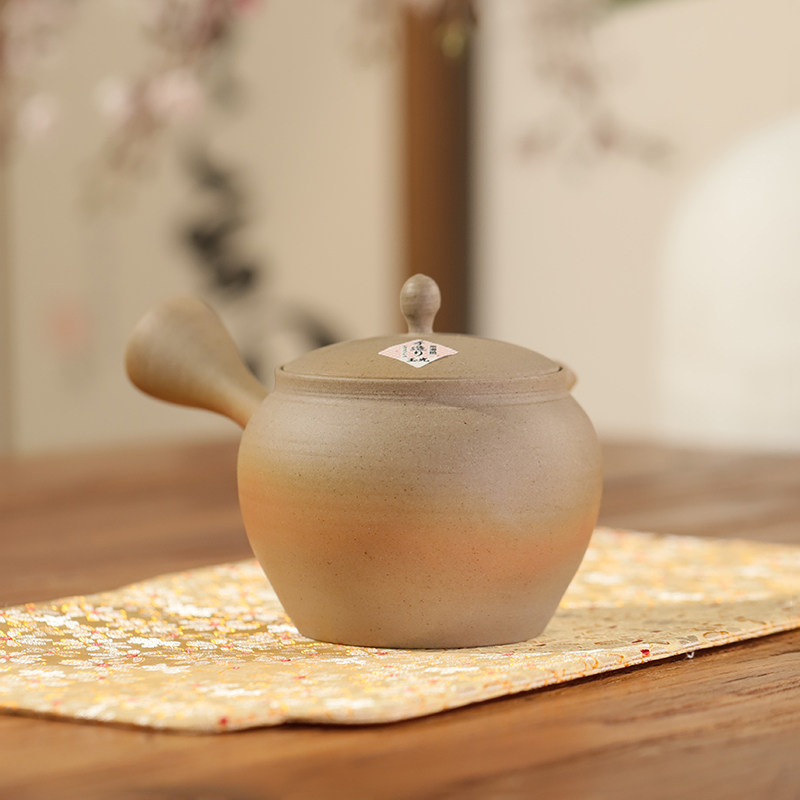 日本进口常滑烧侧把壶泡茶壶陶 玉光窑纯手工拉胚日式茶道