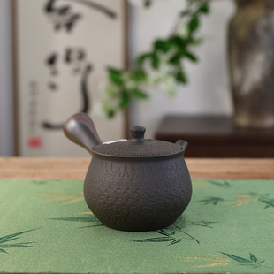 日本原装进口常滑烧急须侧把壶名匠玉光窑纯手工黑泥跳刀日式茶壶