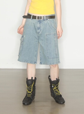 axypages/五分牛仔短裤男女同款2023夏季薄款显瘦设计感阔腿中裤