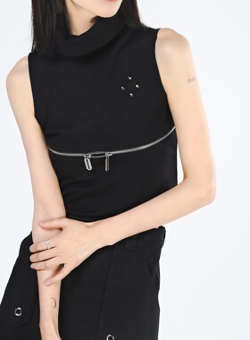 现货4AMOR PROJECT内搭胸口拉链设计秋冬针织无袖高领短款背心女