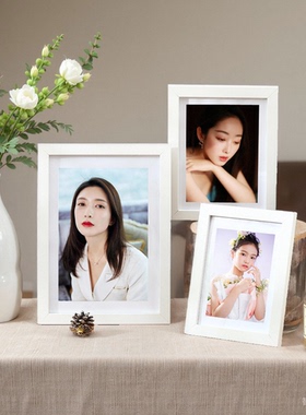 木制高级感白色相框摆台精致6寸7寸8寸洗照片做成相框小画框定制
