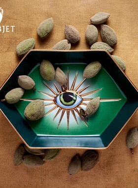 L'OBJET欧洲进口Lito独具慧眼脸型盘系列24K金点缀彩色陶瓷西餐盘