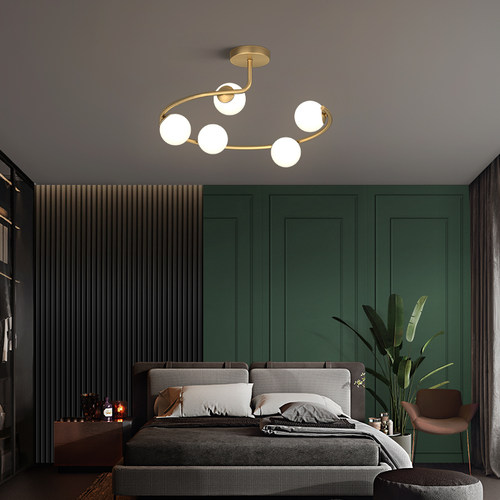 北欧卧室灯吸顶灯具现代简约2025年新款全铜魔豆灯轻奢网红灯吊灯