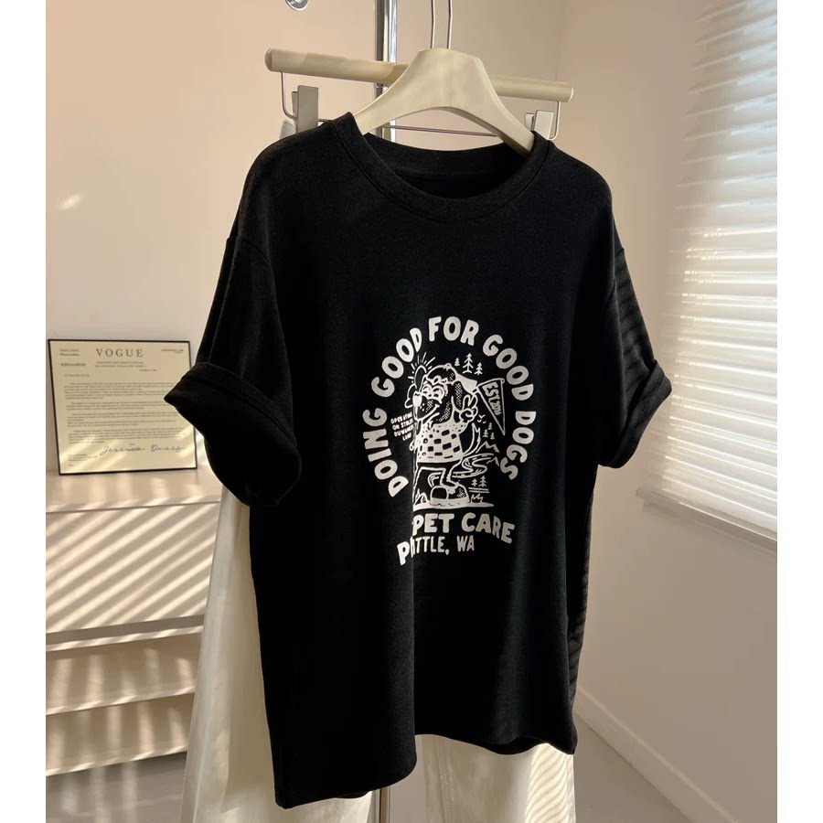 春夏装新款韩版甜酷个性ins宽松网红气质短袖T恤印花学生上衣女潮