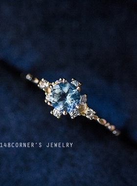 外贸热卖轻奢气质雪花海蓝色锆石 戒指韩版高级感网红热销食指戒