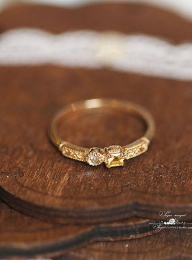 海盐柠檬茶 复古精致天然黄水晶玫瑰切白托帕镀14K黄金色轻奢戒指