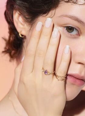 nojes*春季限定 初雪冰晶系列轻奢珠宝  电镀紫水晶细圈女戒指