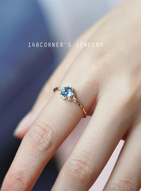 外贸热卖轻奢气质雪花海蓝色锆石 戒指韩版高级感网红热销食指戒