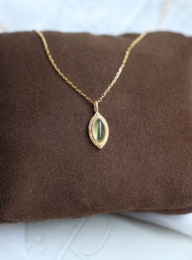 日系风绿水晶椭圆吊坠 绿色复古镀金潮项链水晶锁骨链女厂家