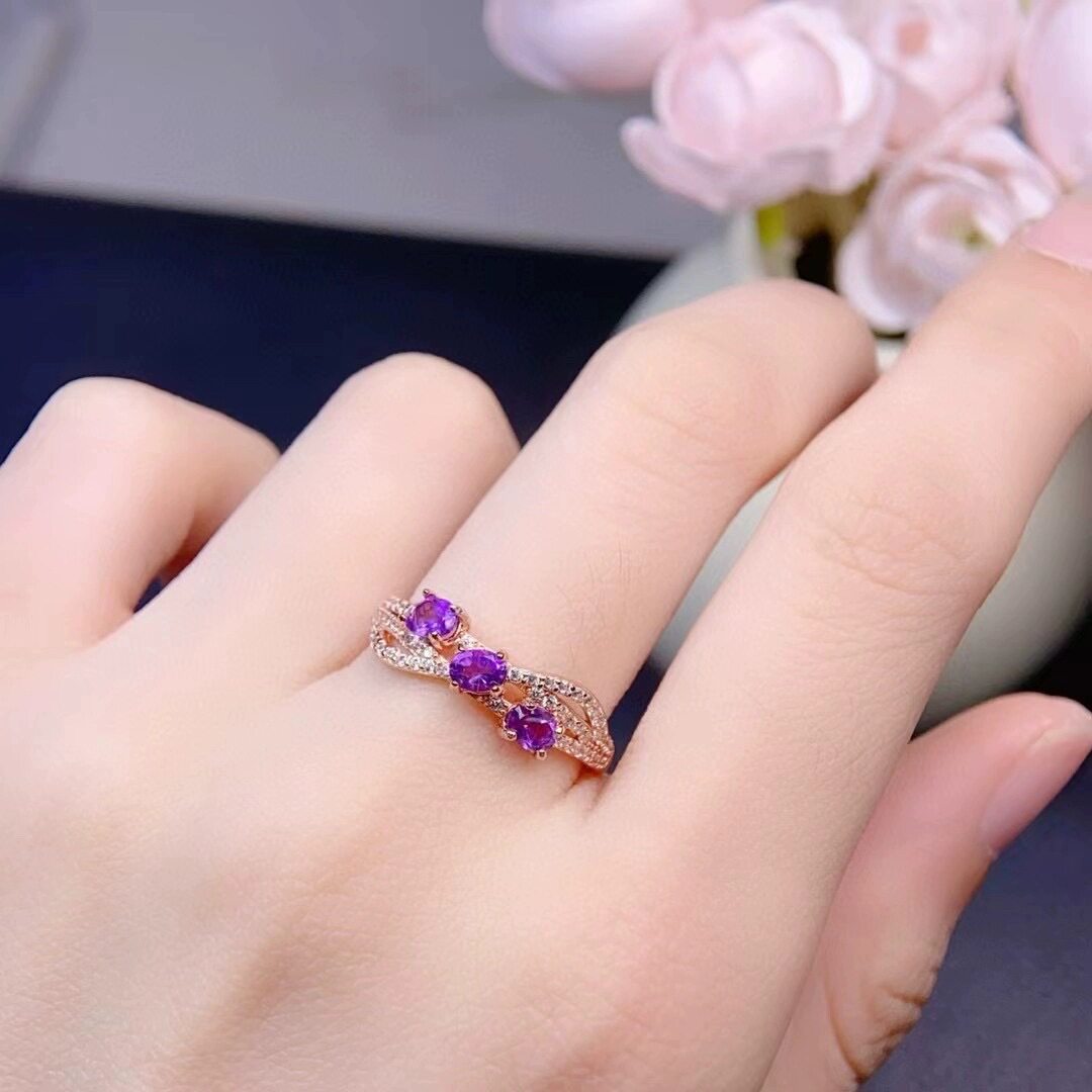 纯天然紫水晶戒指女款颜色超级棒裸石 高档时尚镶嵌饰品