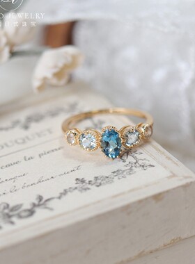 《橘子与海》镀18K金色高仿石天然戒指蓝托帕石彩色轻奢百搭女戒