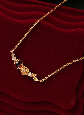 【维纳斯】石榴石彩宝玫瑰项链女日系轻奢简约甜美锁骨链热销礼物