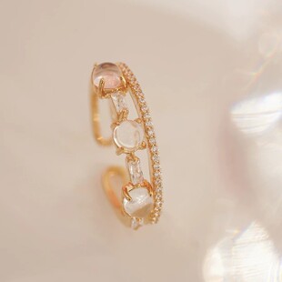 欧美ins风开口戒指女高级感轻奢珍珠食指环小众设计感手饰品 双层