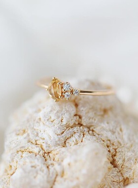【招财纳福】不规则小颗粒仿黄水晶镶嵌小钻铜戒指潮流 轻奢指环